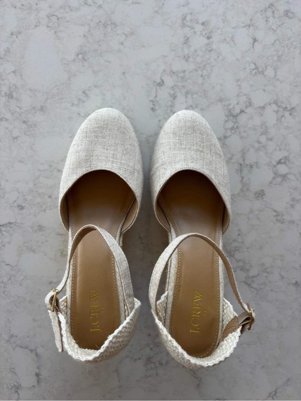 J. Crew Beige Linen Espadrille Wedge Sandals - size 9 - worn once and so cute!